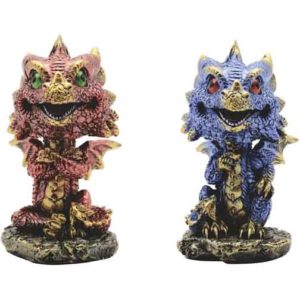Red and Blue Sitting Dragon Duo