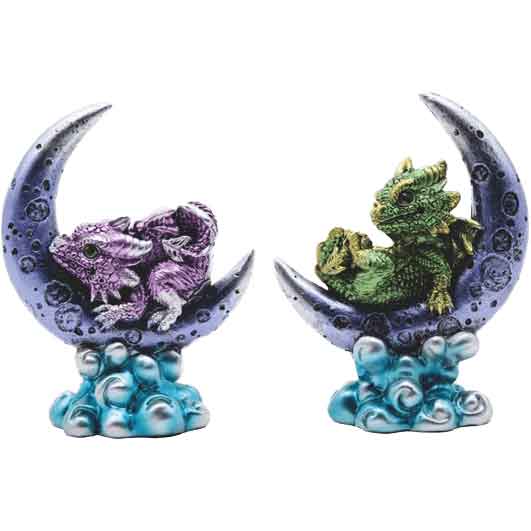 Resting Purple and Green Moon Dragon Duo
