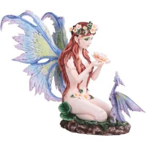 Fairy with Baby Purple Dragon Statue