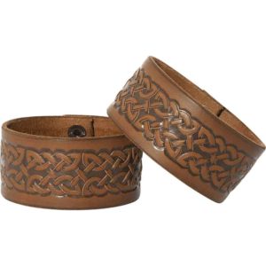 Embossed Celtic Knot Leather Wrist Cuffs