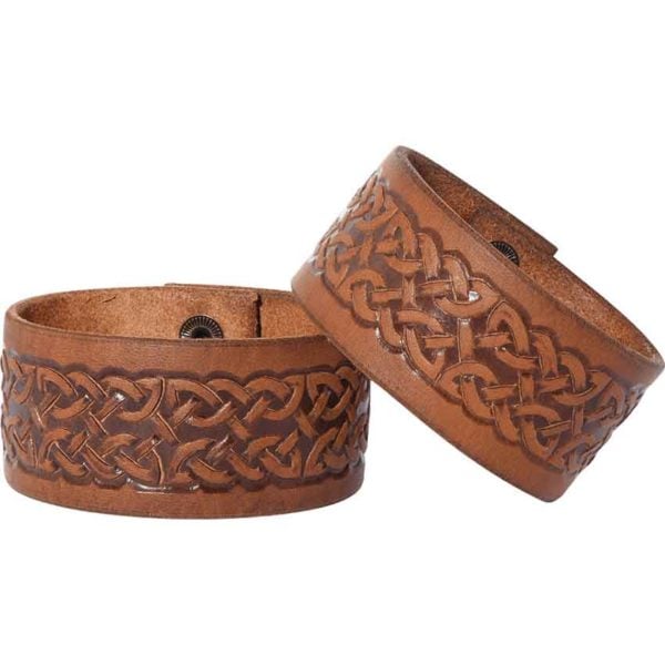 Embossed Celtic Knot Leather Wrist Cuffs