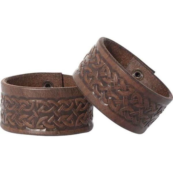 Embossed Celtic Knot Leather Wrist Cuffs