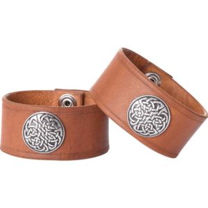 Leather Wrist Cuffs with Celtic Shield