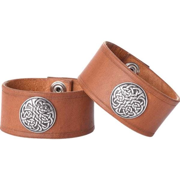 Leather Wrist Cuffs with Celtic Shield