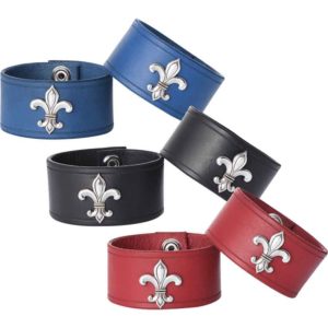 Leather Wrist Cuffs with Fleur de Lis