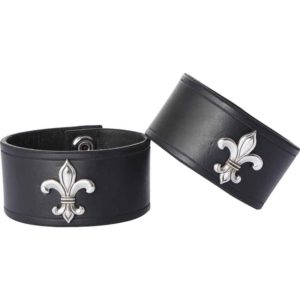 Leather Wrist Cuffs with Fleur de Lis