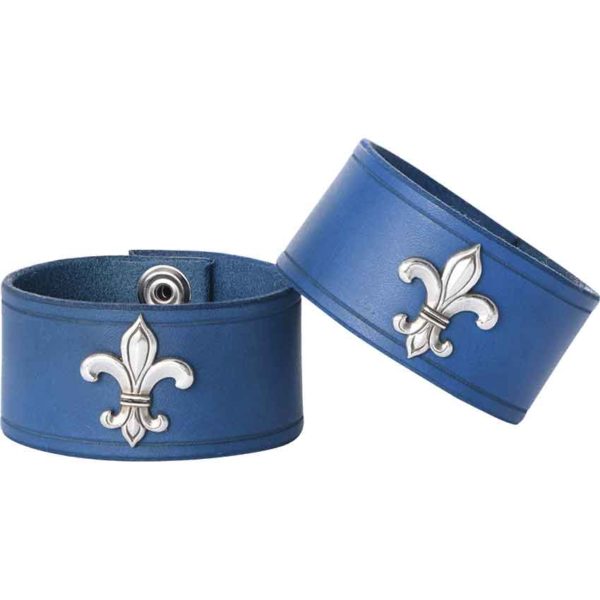 Leather Wrist Cuffs with Fleur de Lis