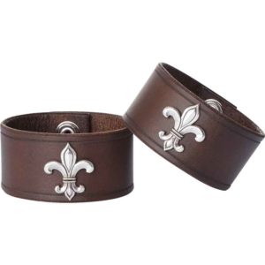 Leather Wrist Cuffs with Fleur de Lis