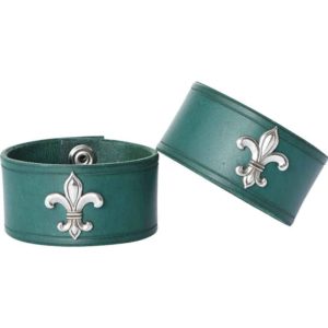 Leather Wrist Cuffs with Fleur de Lis