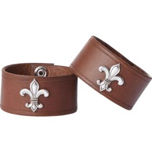 Leather Wrist Cuffs with Fleur de Lis