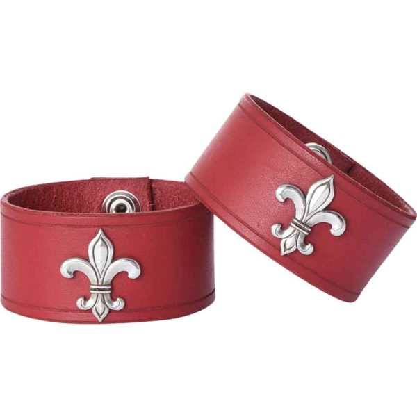 Leather Wrist Cuffs with Fleur de Lis