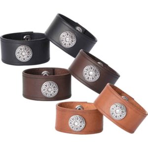 Leather Wrist Cuffs with Knotwork Shield