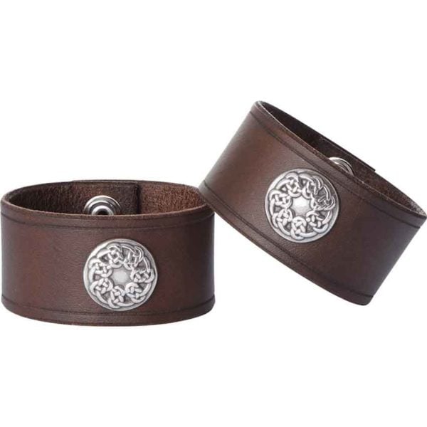 Leather Wrist Cuffs with Knotwork Shield