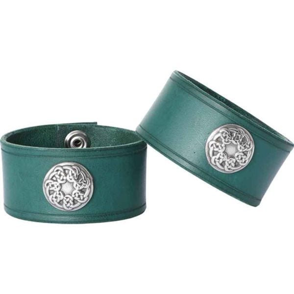 Leather Wrist Cuffs with Knotwork Shield