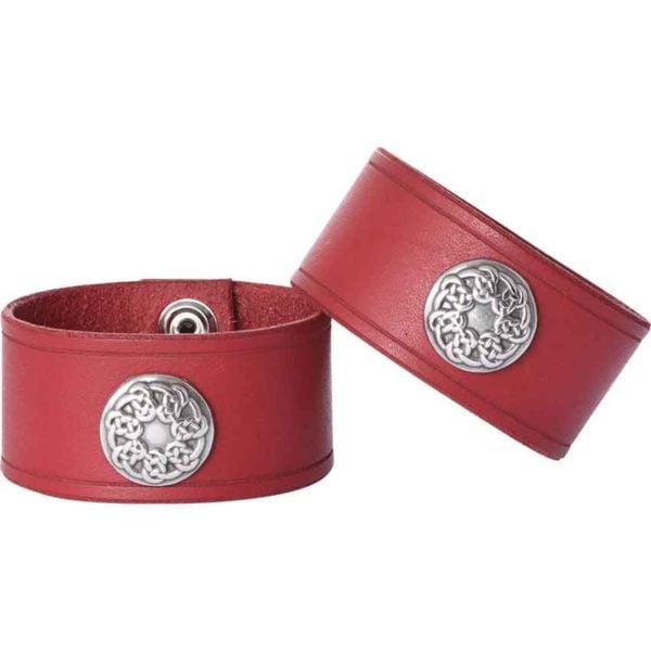 Leather Wrist Cuffs with Knotwork Shield