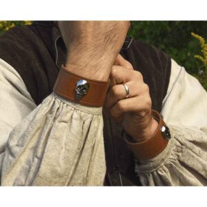 Leather Wrist Cuffs with Skull