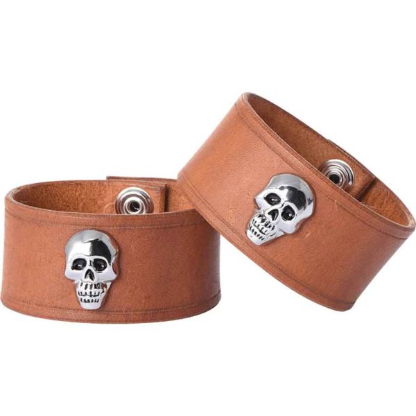 Leather Wrist Cuffs with Skull