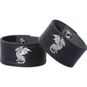 Leather Wrist Cuffs with Winged Dragons