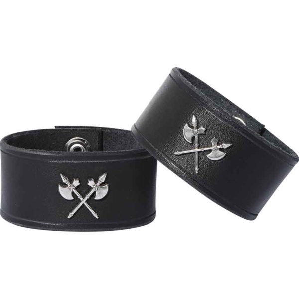 Leather Wrist Cuffs with Double Axes