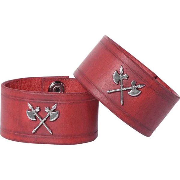 Leather Wrist Cuffs with Double Axes
