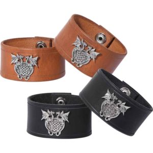 Leather Wrist Cuffs with Celtic Dragons