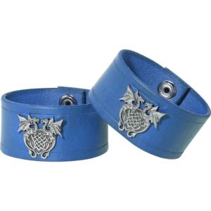 Leather Wrist Cuffs with Celtic Dragons
