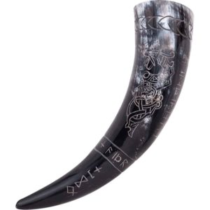 Carved Viking Dragon Drinking Horn