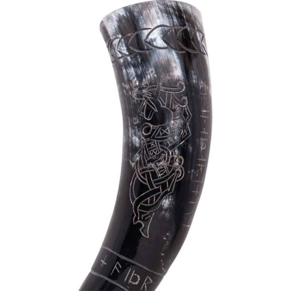 Carved Viking Dragon Drinking Horn