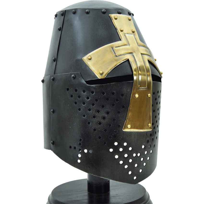 Details about   12 Guage Steel Medieval Blackened great helmet with brass cross 