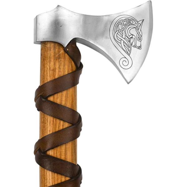 Etched Knotwork Wolf Head Axe