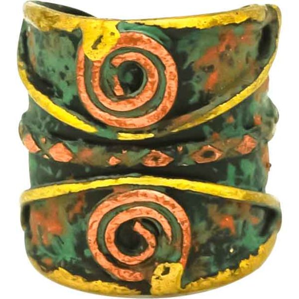 Patina Dual Spiral Medieval Cuff Ring