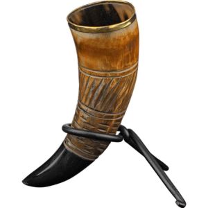 Carved Spiral Drinking Horn with Stand