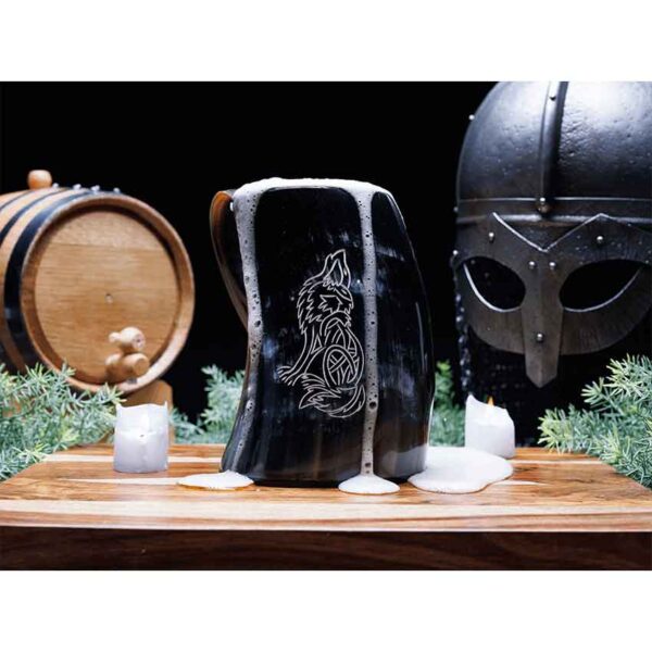 Howling Wolf Horn Tankard