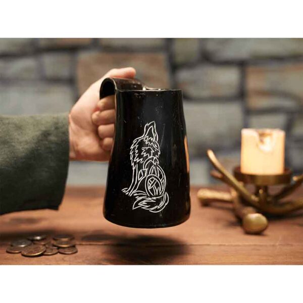 Howling Wolf Horn Tankard