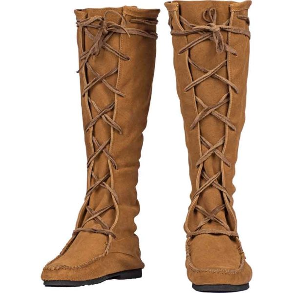 Suede Medieval High Boots - Brown