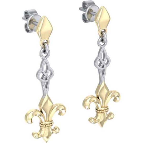 Gold Fleur-de-Lis Silver Post Earrings