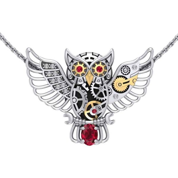 Silver Steampunk Owl Pendant