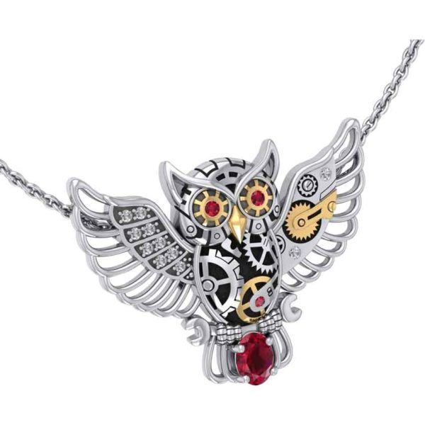 Silver Steampunk Owl Pendant