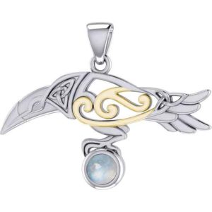 Silver Celtic Raven with Gemstone Pendant
