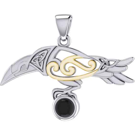 Silver Celtic Raven with Gemstone Pendant