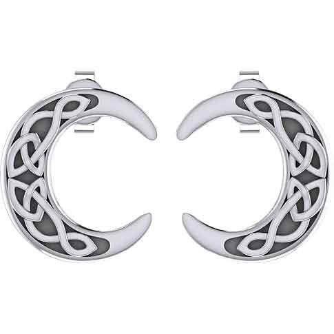 Silver Celtic Moon Post Earrings