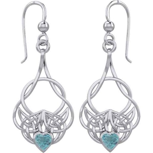 Silver Knotwork Gemstone Heart Earrings