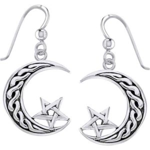 Silver Celtic Moon and Pentacle Earrings