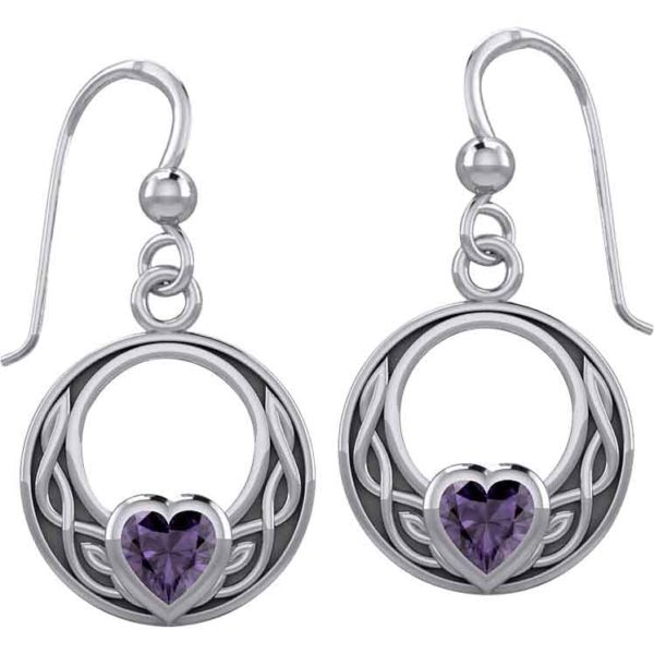 Silver Knot Gemstone Heart Earrings