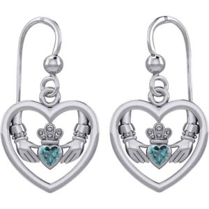 Gemstone Claddagh in Silver Heart Earrings