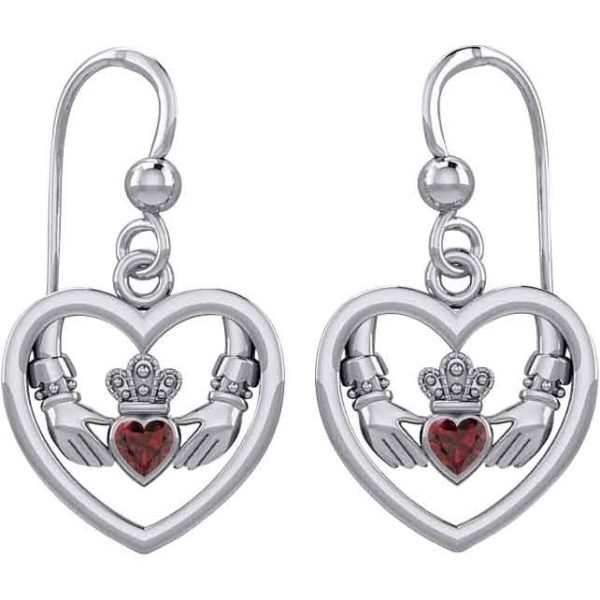 Gemstone Claddagh in Silver Heart Earrings