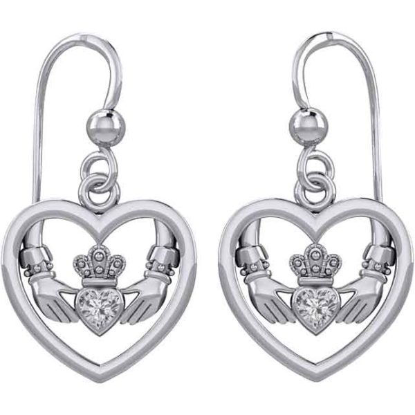 Gemstone Claddagh in Silver Heart Earrings