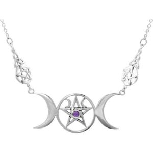 Triple Moon Goddess Pentagram Necklace