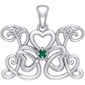 Silver Shamrock Butterfly Gemstone Pendant