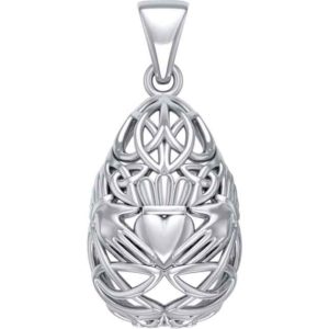 Silver Teardrop Celtic Claddagh Pendant